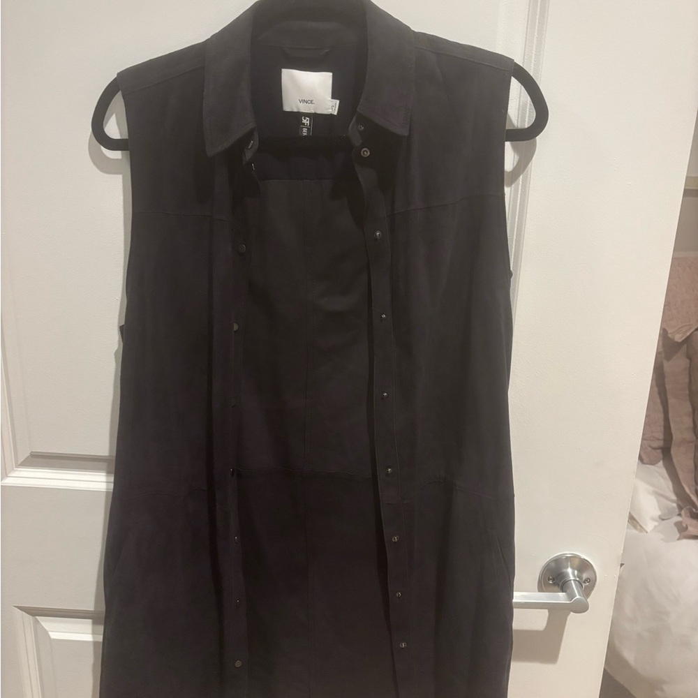 Vince. Suede Goat Leather Snap Button Front Collared Tunic